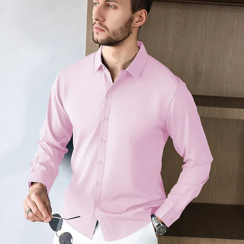 New Men'S Business Casual Long Sleeved Solid Color Shirt Wrinkle Resistant Wrinkle Free Comfortable All Season Versatile Top