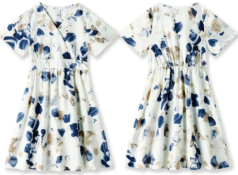 2025 Mom and Daughter Short Sleeve Dress Holiday Summer Family Vacation Look Clothes Dad and Son Shirts Two Piece Outfits Sets