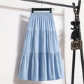 Spring Summer Women'S Skirts Vintage High Waist Elastic Patchwork White Black Chic Long Cake A-Line Skirt