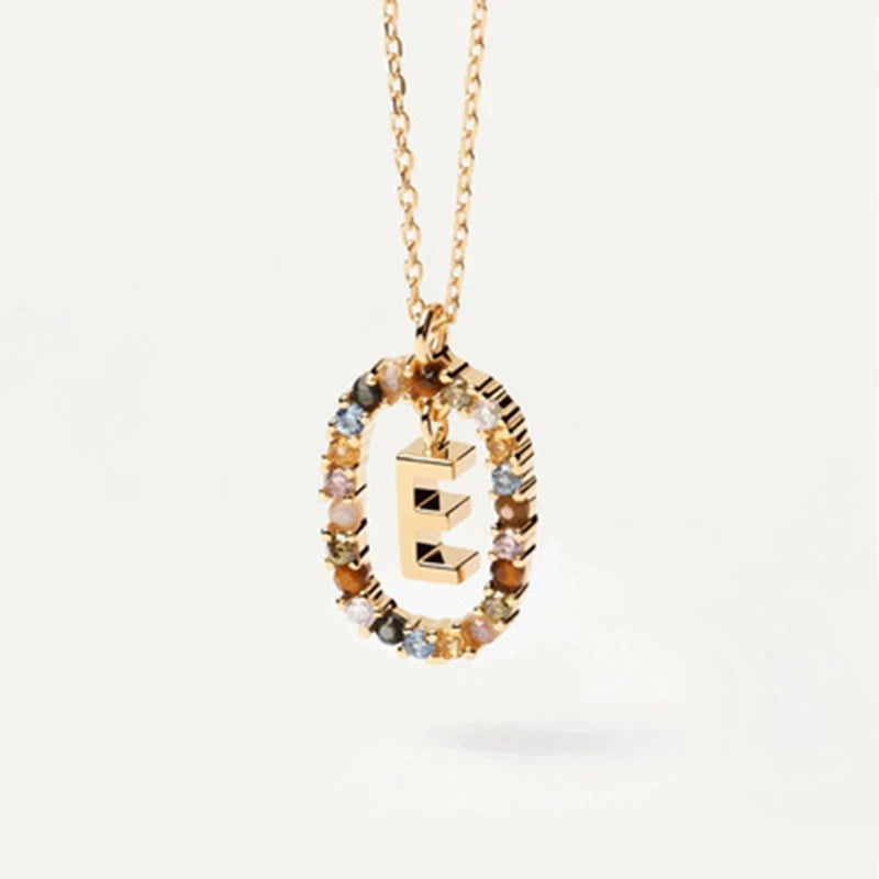 New 925 Sterling Silver Gold Letters A - Z Initial Necklace Zirconia Letter Pendant Long Chain Say My Name Fine Jewelry