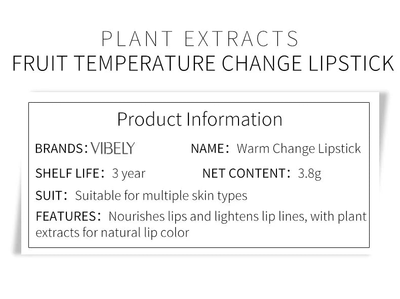 VIBELY Color Changing Lip Balm Moisturizing pH Lipstick Fruit Flavor Reduce Lip Lines Anti Cracking Hydrating Lip Care