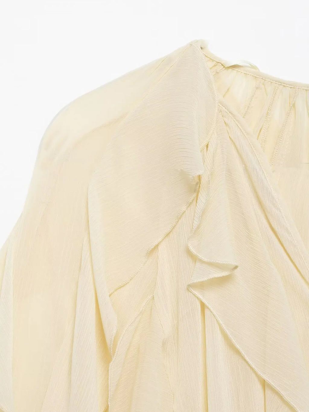 Women Fashion Solid Ruffled Blouse Vintage V-Neck Long Sleeves Female Chic Lady Shirts