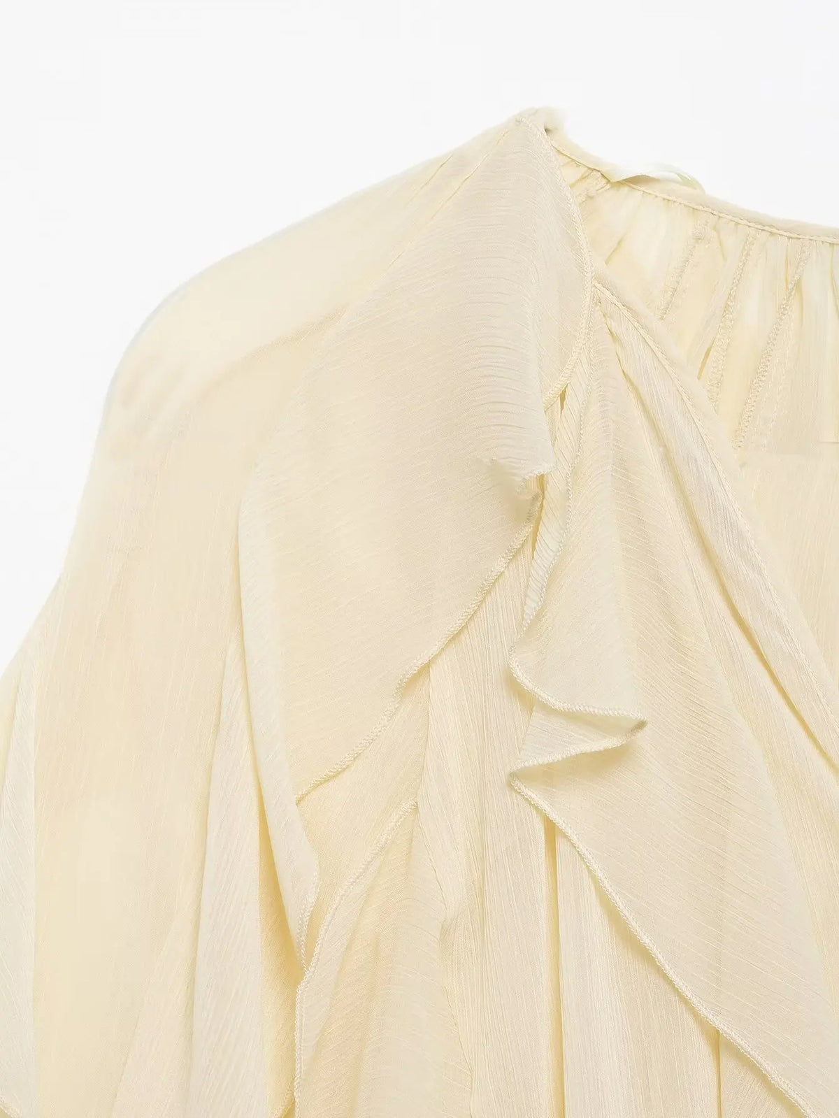 Women Fashion Solid Ruffled Blouse Vintage V-Neck Long Sleeves Female Chic Lady Shirts