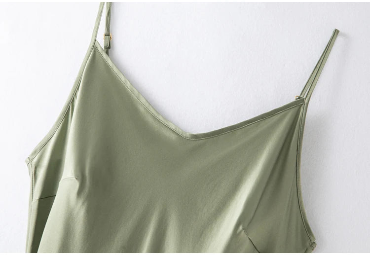 100% Mulberry Silk 22 momme Charmeuse Silk Solid Colors Women Chemise Full Slip Midi Dress Adjustable Straps Night Dress FF079