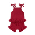 2024-01-15 Lioraitiin Newborn Baby Girl Outfits Knit Solid Color Sleeveless Cami Tops With Elastic Waist Shorts 2Pcs Clothes Set