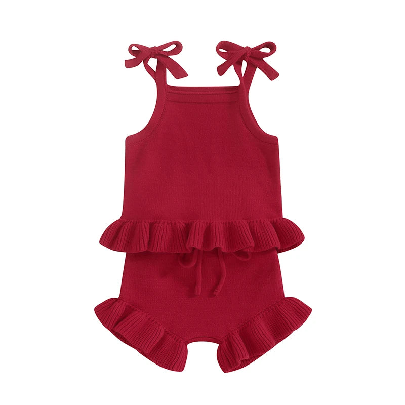 2024-01-15 Lioraitiin Newborn Baby Girl Outfits Knit Solid Color Sleeveless Cami Tops With Elastic Waist Shorts 2Pcs Clothes Set