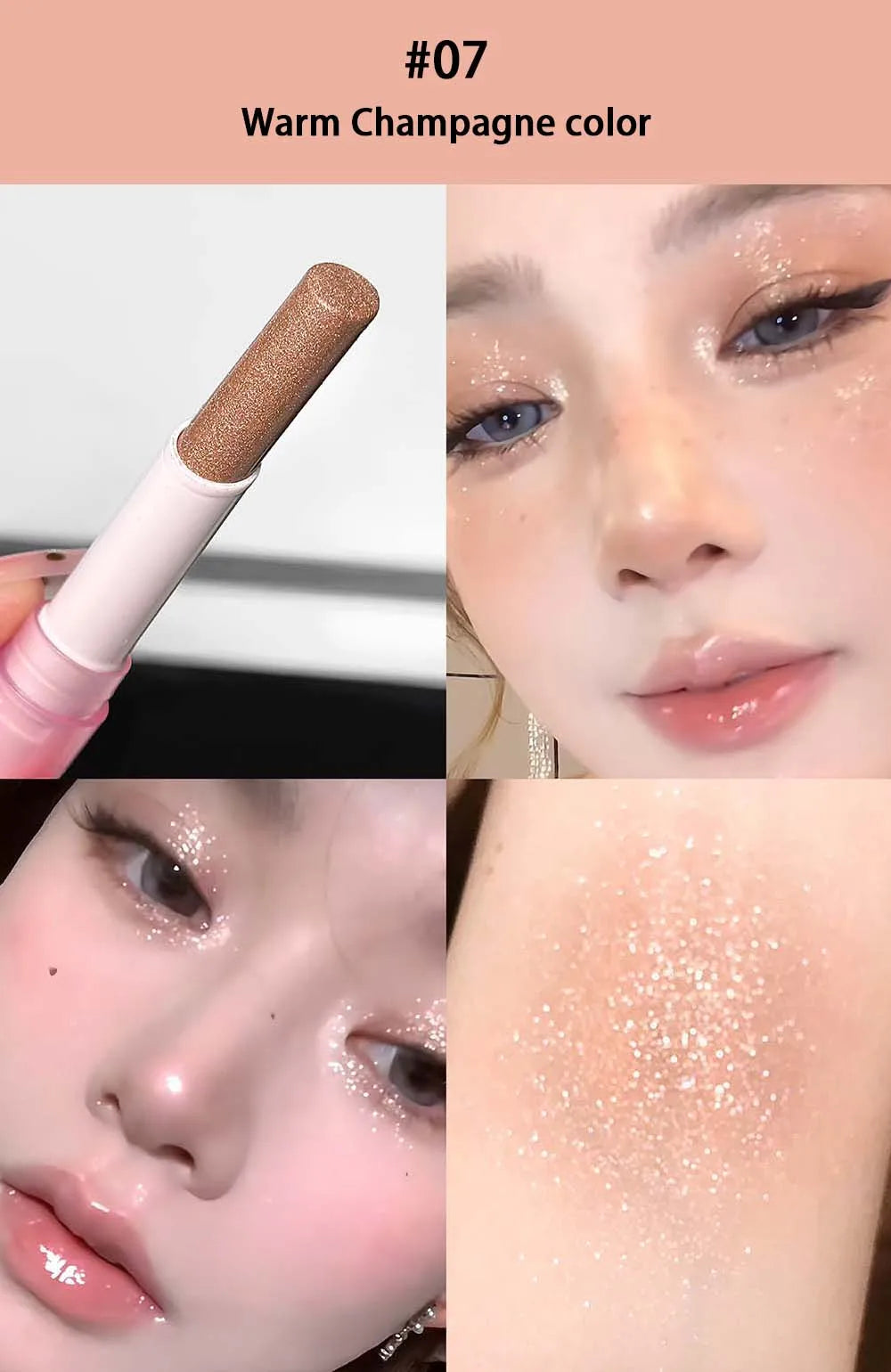 LUCKGO Jelly Eyeshadow Stick Eye Shadow Pen, Waterproof Sweatproof, Not Easy to Break, Pearlescent, Fine Shiny, Lazy Eyeshadow