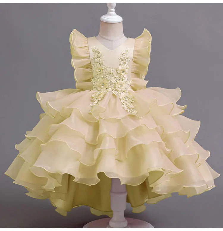 Fashion Flower Girl Dresses for Weddings Lace Mesh Sleevelss Birthday Dress Summer Children Girls Party Dress 2-12 Years