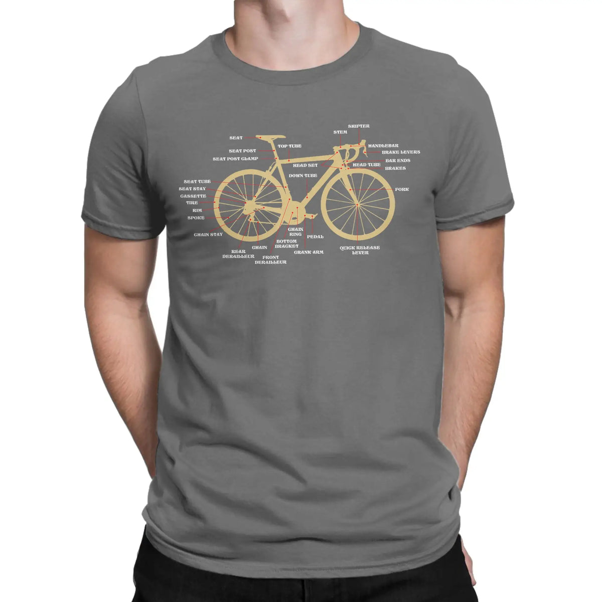 Men's Bicycle Anatomy Graphic T-Shirt - Casual Short Sleeve Cotton