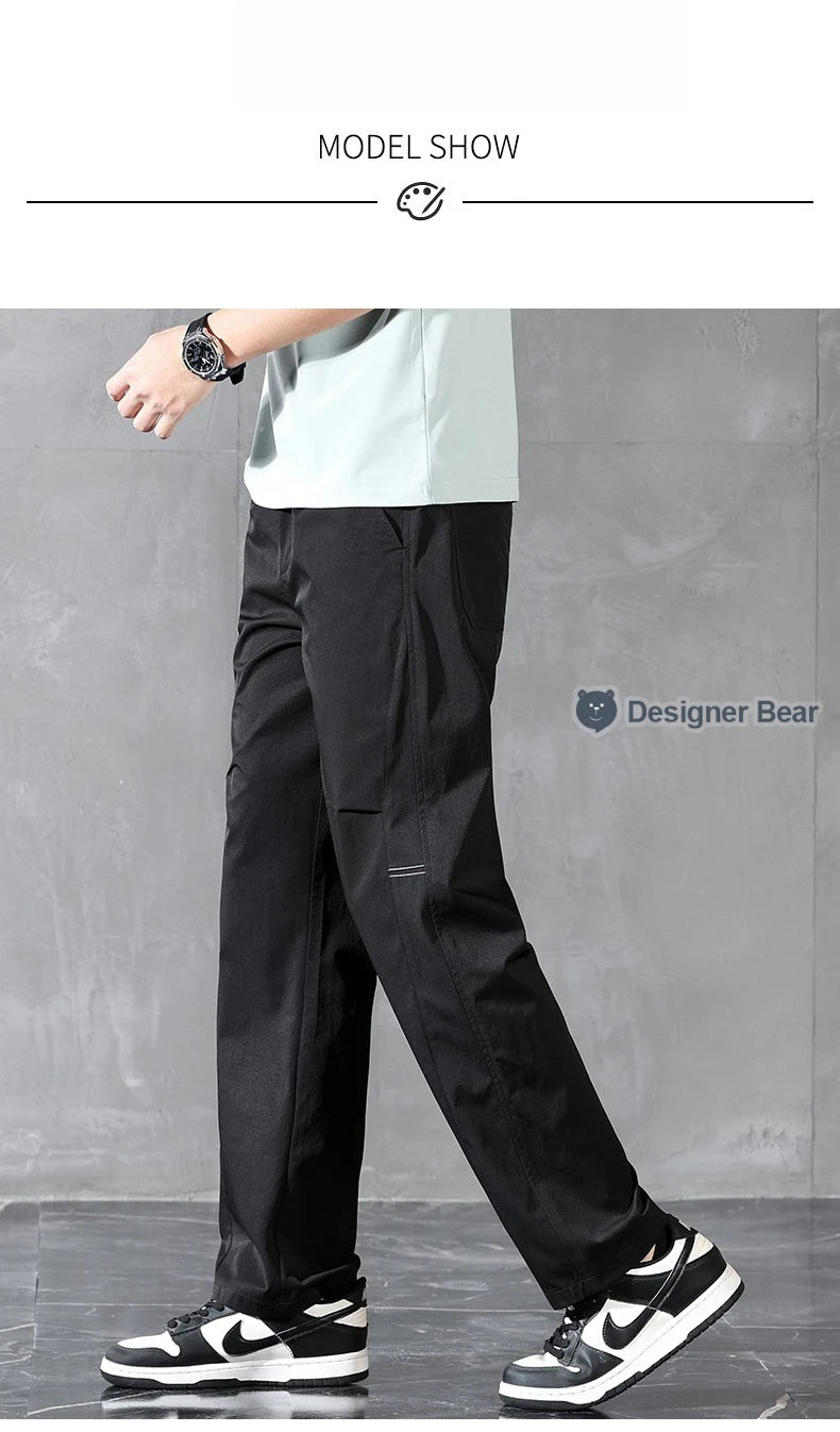 Brand Clothing Spring Summer Thin Men's Casual Straight Trousers Elastic Waist Outdoor Business Solid Color Long Pants Male