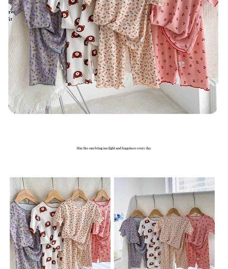 Girls Sweet Summer Style 2PCS SETS kids' sets and outfits Roupas Infantil Menina Short Sleeve T-Shirt and Shorts