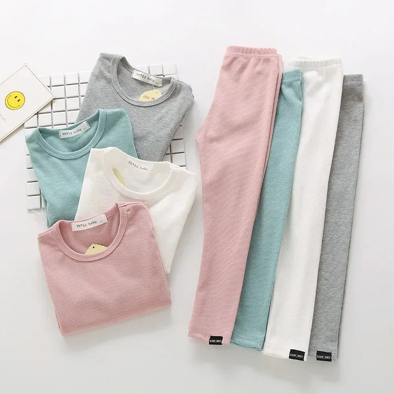 Kids Unisex Ribbed Cotton Pajama Set - Long Sleeve Pullover & Pants