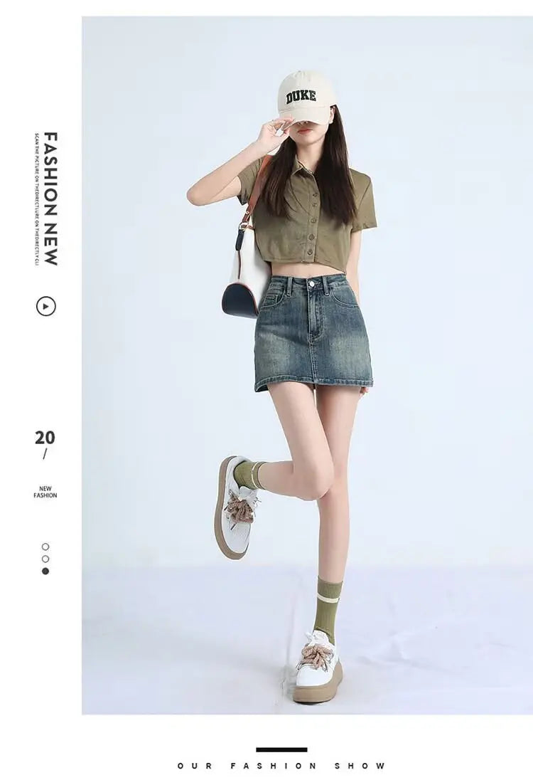 New Adult Thin Denim Skirt College Student High-waist Bodycon Shorts Women's Sexy Denim Skirt Girl's A-line Skirt Women's Shorts