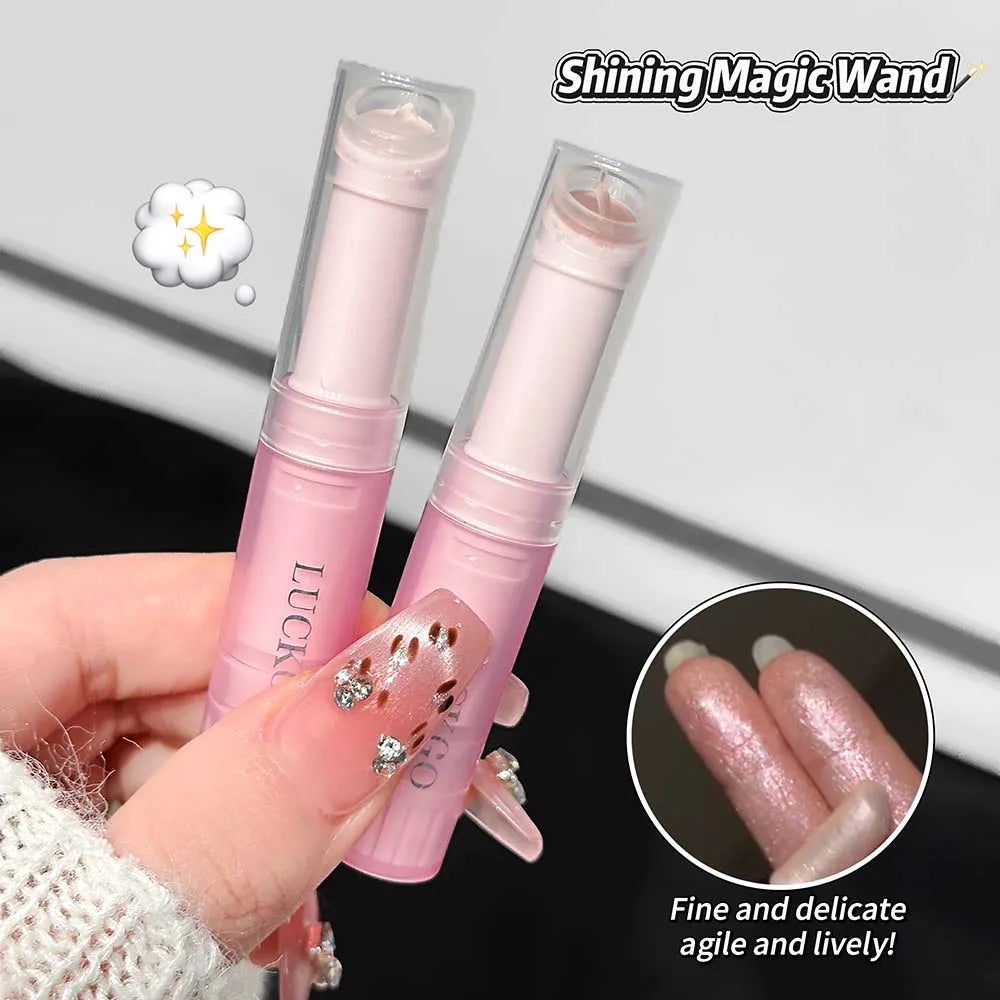 LUCKGO Jelly Eyeshadow Stick Eye Shadow Pen, Waterproof Sweatproof, Not Easy to Break, Pearlescent, Fine Shiny, Lazy Eyeshadow
