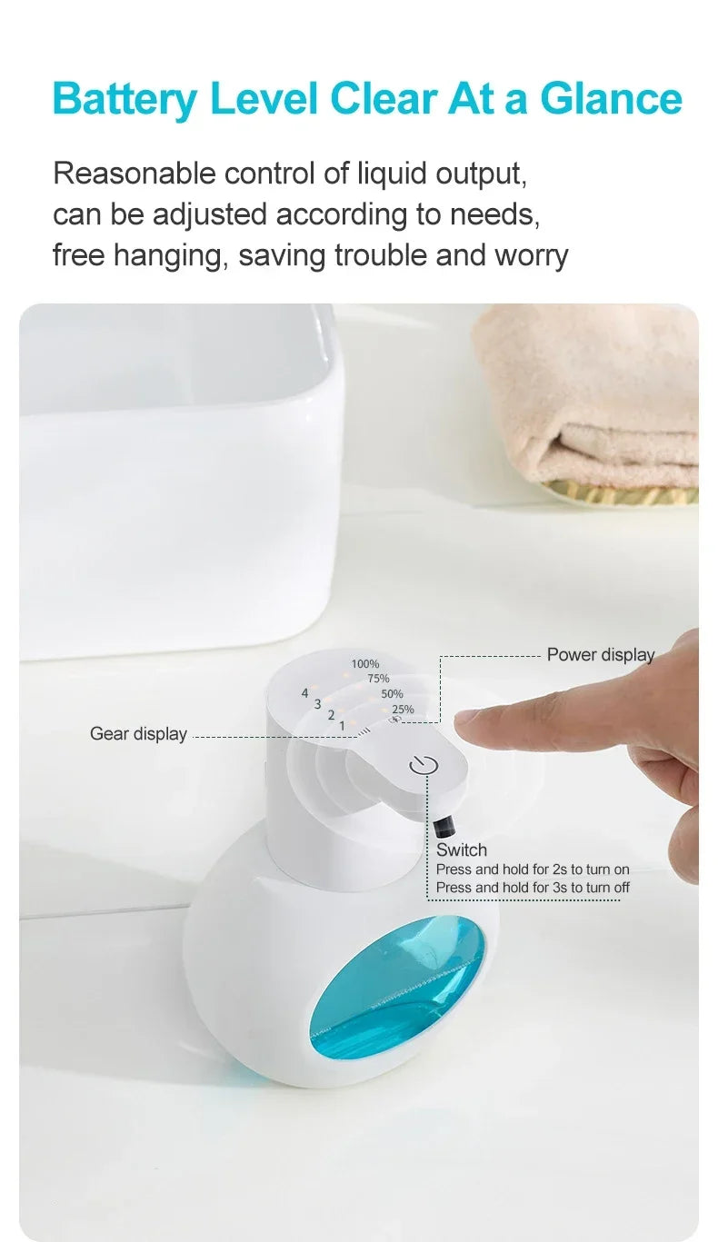 Dispensador automático de jabón 2025 de 420 ml, dispensador de espuma, sensor táctil, dispositivo de lavado de manos con carga USB, montado en la pared