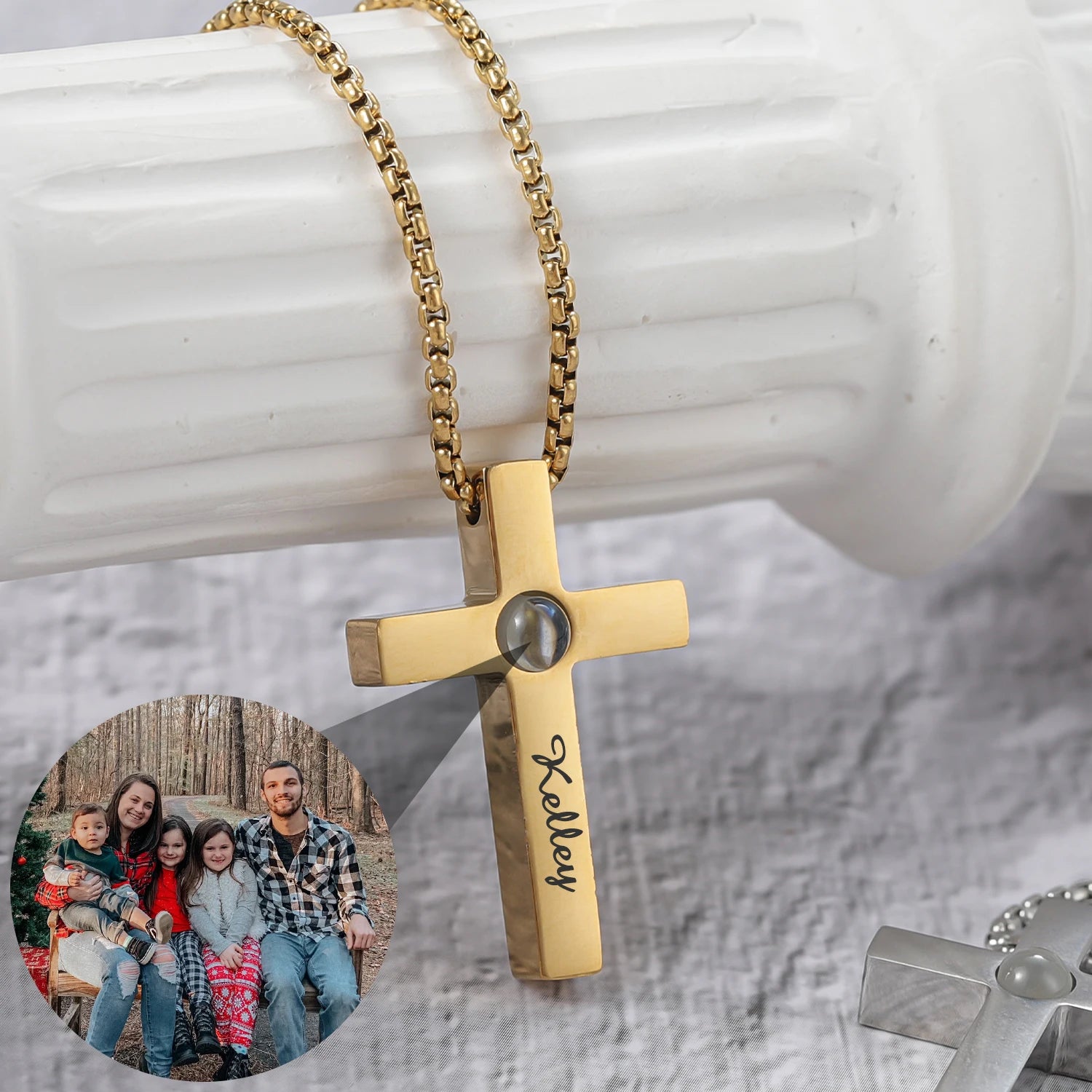 Dascusto Customized Cross Projection Necklace Men Personality Memorial Gifts For Birthday Anniversary Best Gifts Men's Jewelry
