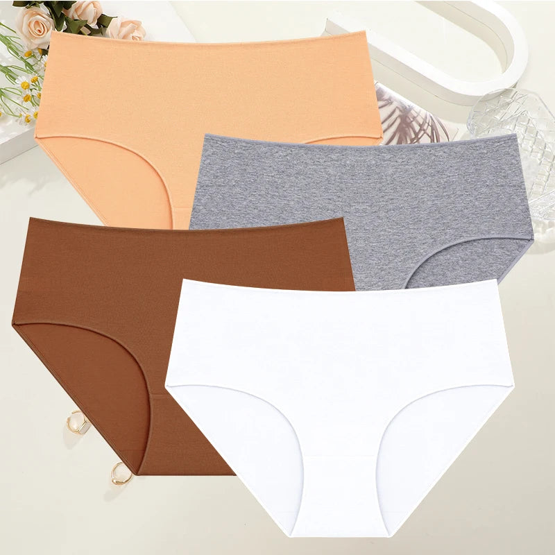 Plus Size Womens Comfort Cotton Panties Set High Waist Seamless Breathable Underwear 4 Pack S To 2XL