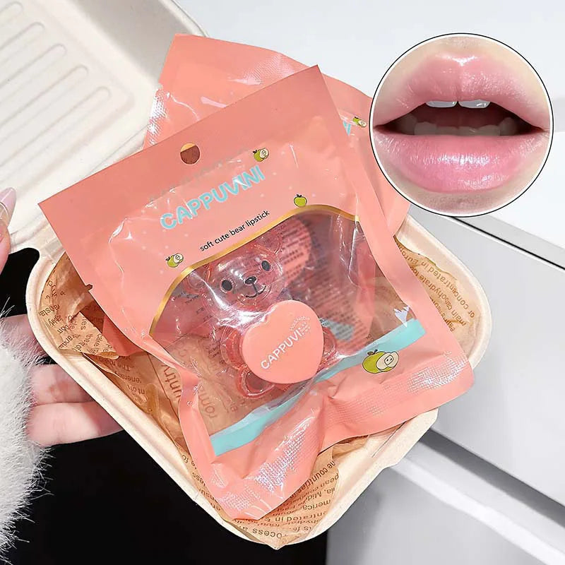 Cappuvini Soft and Cute Bear Lip Balm Moisturizing and Hydrating, Reduces Lip Lines, Non-Greasy, Limited Edition for Christmas and Halloween, Autumn and Winter Lip Care.