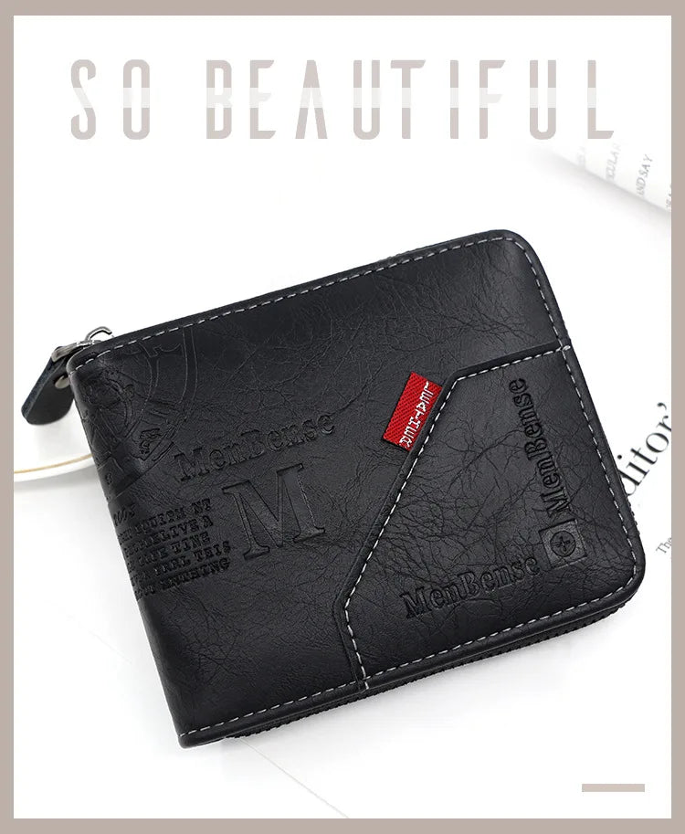 New Men Zipper Wallets Short Card Holder Vintage Male Wallet High Quality PU Leather Classic Coin Pocket Wallet For Boys