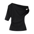 Sexy Asymmetric T-Shirt Tops 2025 New Summer Fashion Elegant Women Slash Neck One Short Sleeve Crop Top Shirts Tees
