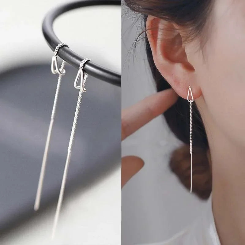 Rose Gold Threader Drop Earrings for Women Long Hanging Zircon Crystal Piercing Jewelry