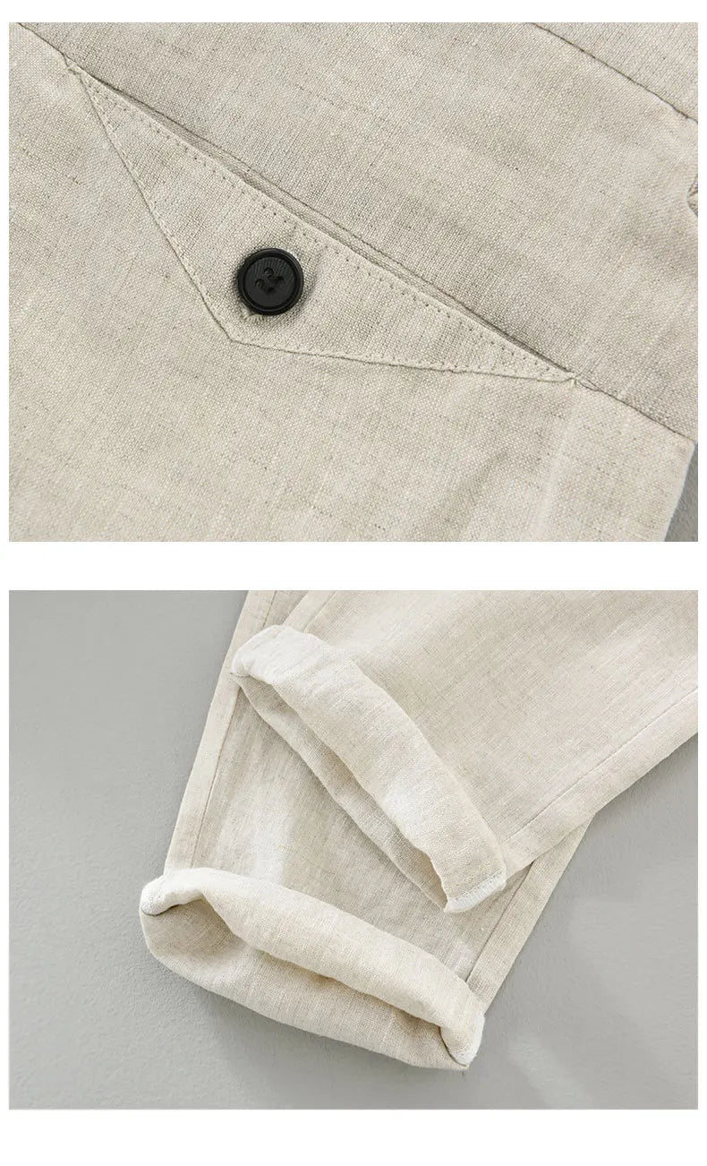 2025 Summer New Breathable Pure Linen Casual Pants for Men Clothing Slim Streetwear Men Ankle-length Pants EC1333