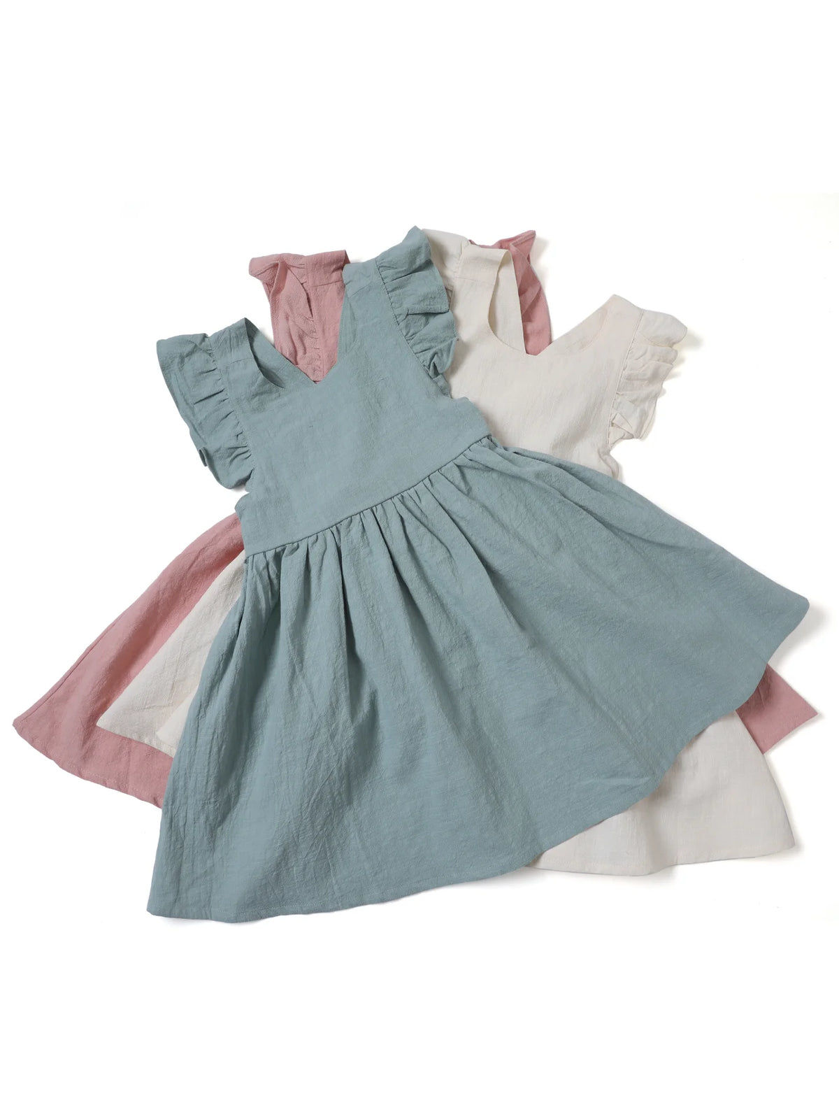 Casual Style Sleeveless Baby Girl Clothing Flying Sleeve Cotton and Linen Material Versatile Solid Color Princess Dress