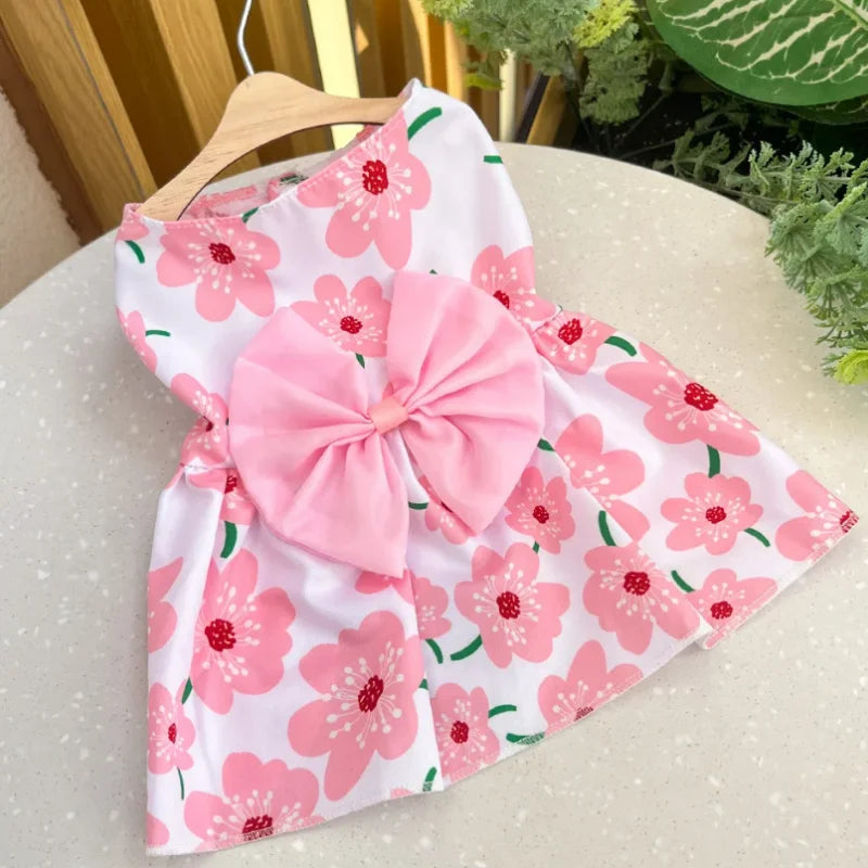 Dog Princess Dress For Small And Medium Dogs Summer Lace Bow Print Chic Pet Apparel Cute