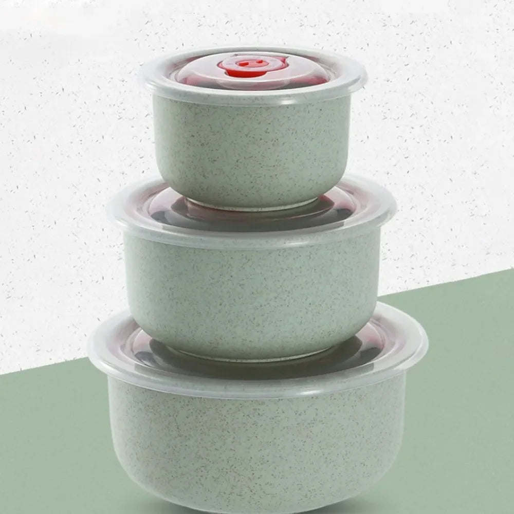 Fiambrera Bento de Paja de Trigo de 3 Piezas, Tazón de Ensalada Ecológico con Tapa, Apto para Microondas, Contenedor de Alimentos, Vajilla de Cocina