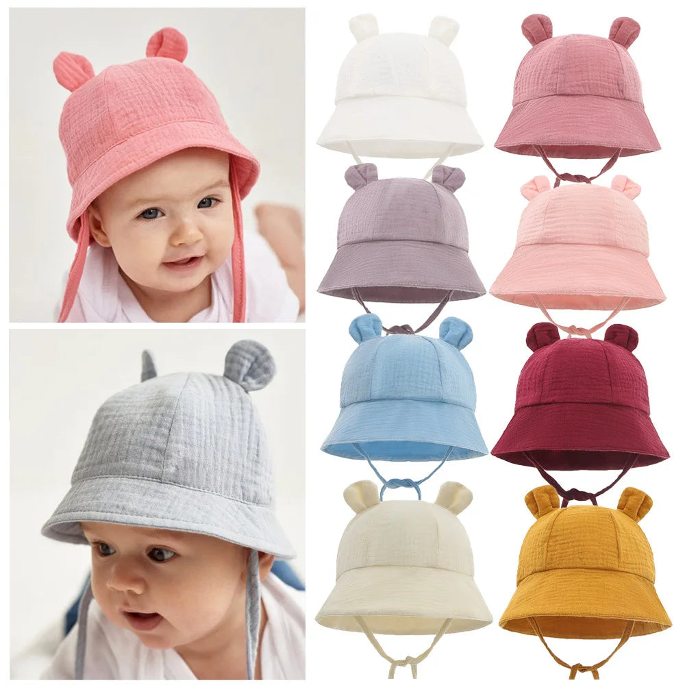 Muslin Baby Summer Hat Newborn Cap Cotton Baby Sun Hats For Girls Boys Infant Bucket Hat For Toddler Accessories 3-12M