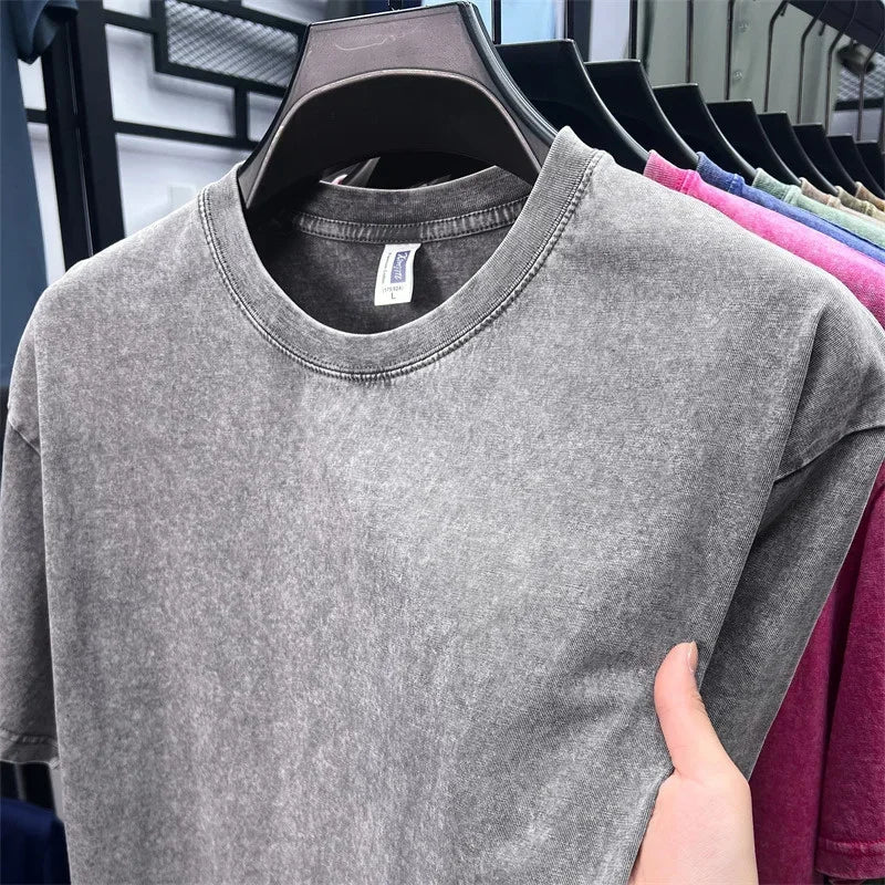 Men's Heavy Cotton T-Shirt - Vintage Washed Oversized Casual Tee