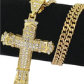 1 Style Men'S Rhinestone Christian Cross Rhinestone Pendant Necklace Personality Fashion Street Domineering Chain Jewelry