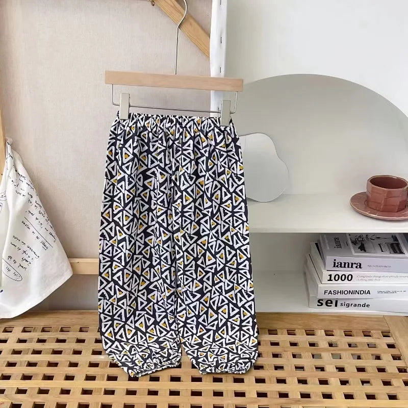 Children's Unisex Ice Silk Casual Pants - Cartoon Print Summer Home