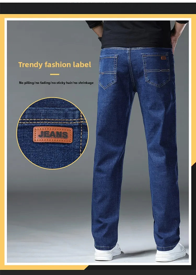 2026 New Men's Straight Denim Pants  Brand Clothes Black Blue  Jeans Classic Washed Stretch Cotton Business Casual Pants