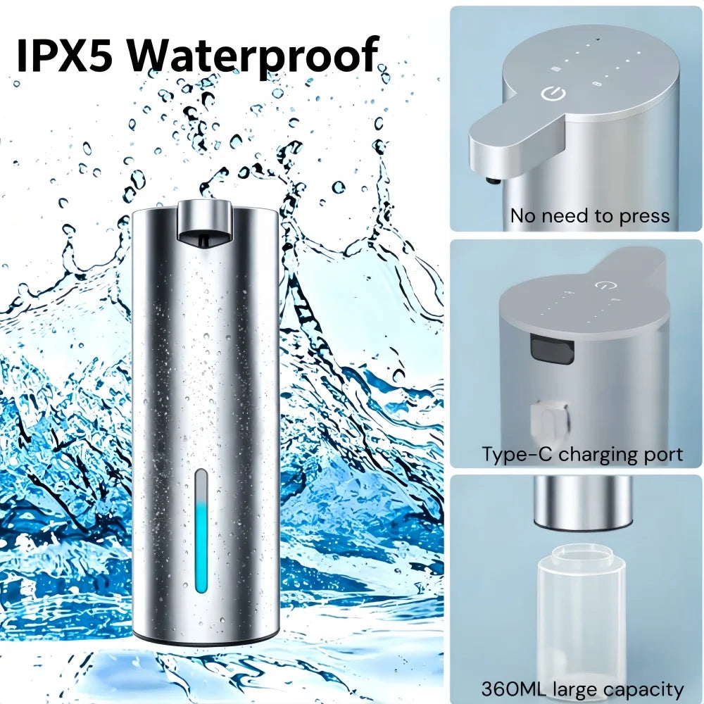 Dispensador de jabón de espuma con sensor de acero inoxidable, automático, sin contacto, infrarrojo, de pared o de escritorio para baño en casa