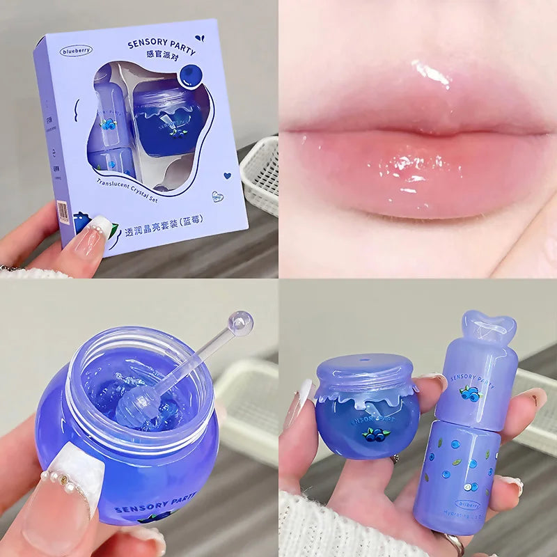 Strawberry Hydrating Lip Balm and Lip Oil Set Light Moisturizing Soothing Tender Lips for Relieve Dryness Lip Care Set Makeup