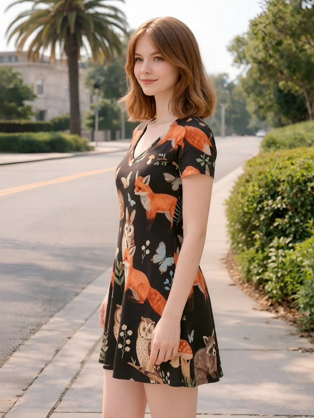 Elegant Womens V Neck Short Sleeve Floral A Line Dress Lightweight Summer Swing Dress for Daily Wear Vacation Travel and Parties