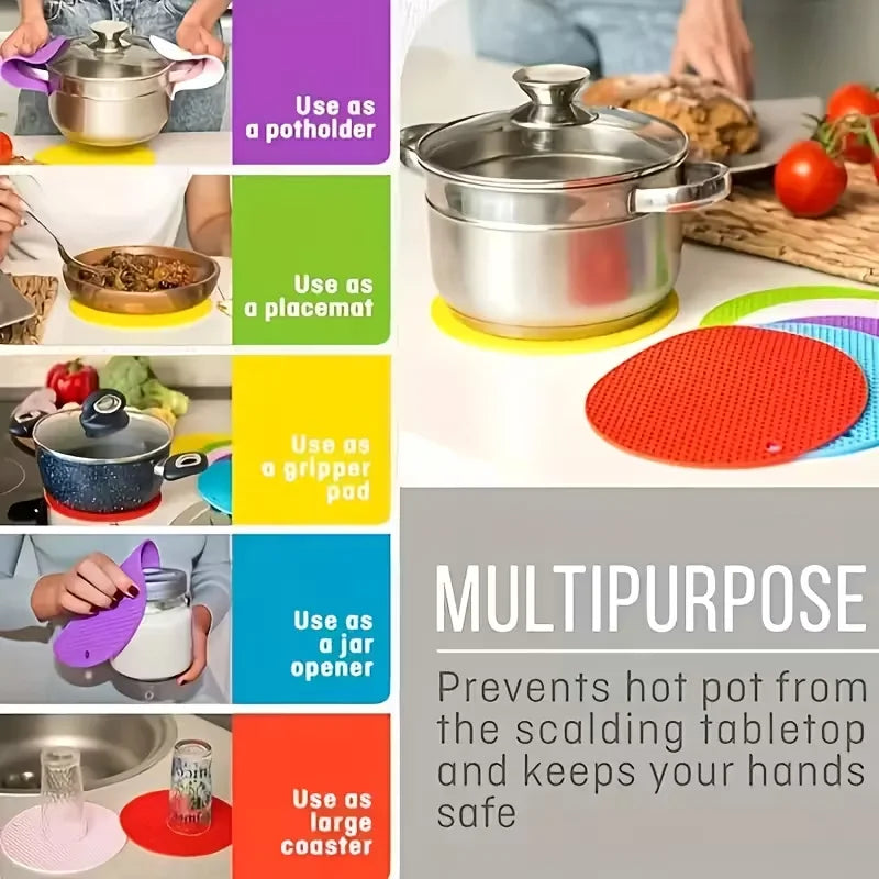 4 salvamanteles redondos de cocina, alfombrillas reutilizables resistentes al calor para proteger la mesa debajo de utensilios de cocina y platos calientes