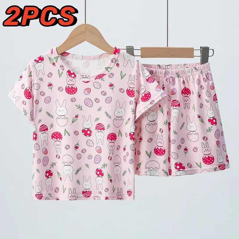 Summer Children'S Clothing Short Sleeve Shorts 2-Piece Suit For Boys And Girls Comfortable Wild Blue Elephant Suit.