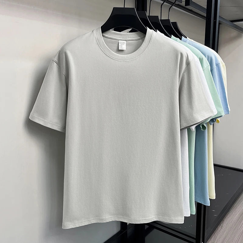 100%cotton men short sleeve T-shirt round neck summer casual high-quality new classic solid color comfort breathable fashion top