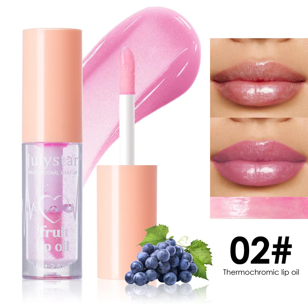 10Color Fruit Flavor Temperature Changing Lip Oil Set Hydrating Glossy Lip Gloss Brightening Water Light Lip Makeup Cosmetic Kit