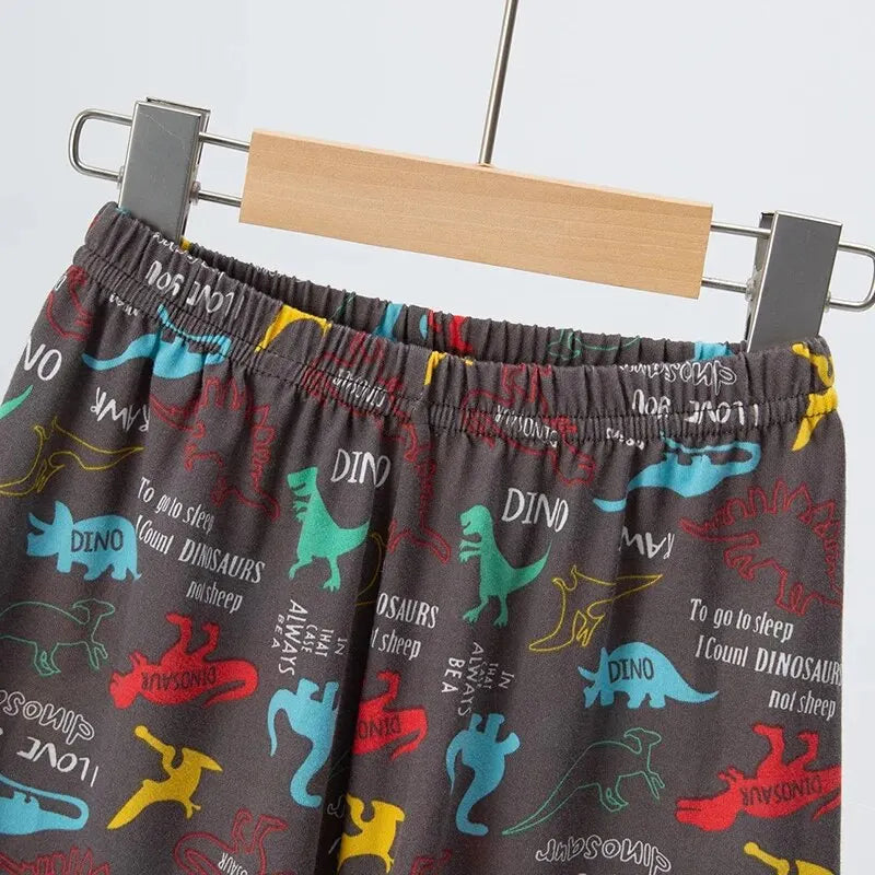 2 Pcs Summer Children's Fun Printed Shorts Short Sleeve Suit Boy Colorful Dinosaur Top Girl Sweet And Lovely Elastic Waist Short