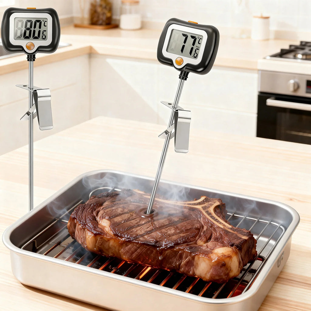 Food Thermometer Digital Real-Time Reading Meat And Beverage Thermometer With LCD Display 180 Degree Rotating Kitchen Thermomet