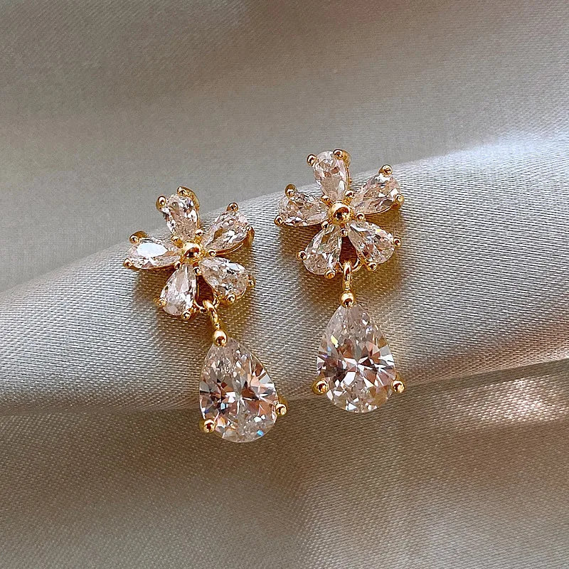 Exquisite Leaves Crystal Flower Stud Earrings For Women'S Aaa Zircon Rose Butterfly Tassel Earring Bride Wedding Jewelry
