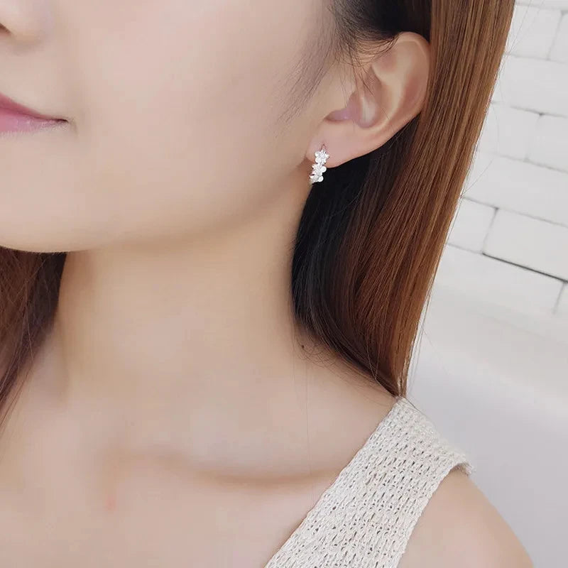 925 Sterling Silver Zircon Flower Stud Earrings
