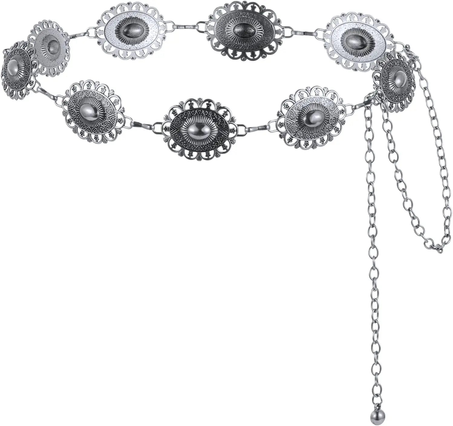 Metal Chain Belt For Women'S Cowgirl Western Country Chain Belts Adjustable Concho Belt For Sweaters Dresses Jeans