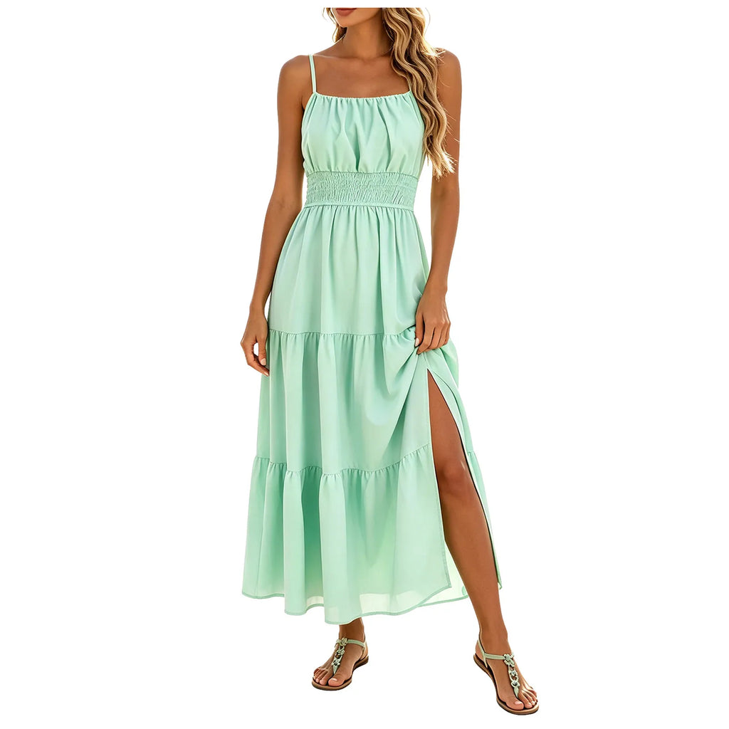 Casual Ruffle Dresses For Women Womens Solid Round Neck Short Sleeved Patchwork Long Skirt Is Fashionable And Vestidos Elegantes