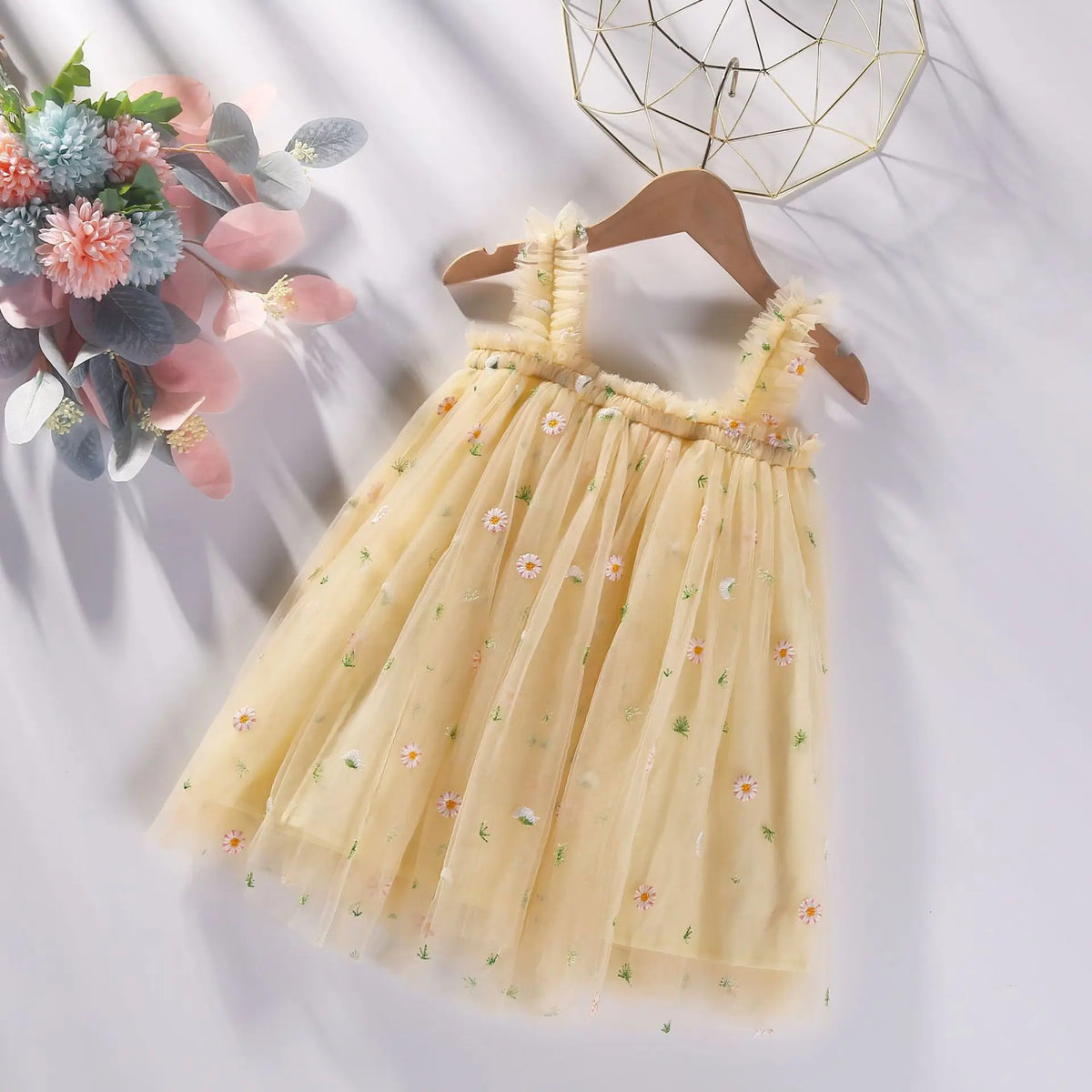Girls' Summer Dress New Style Children's Baby Girl Fashionable Summer Thin Strap Princess Mesh Dress
