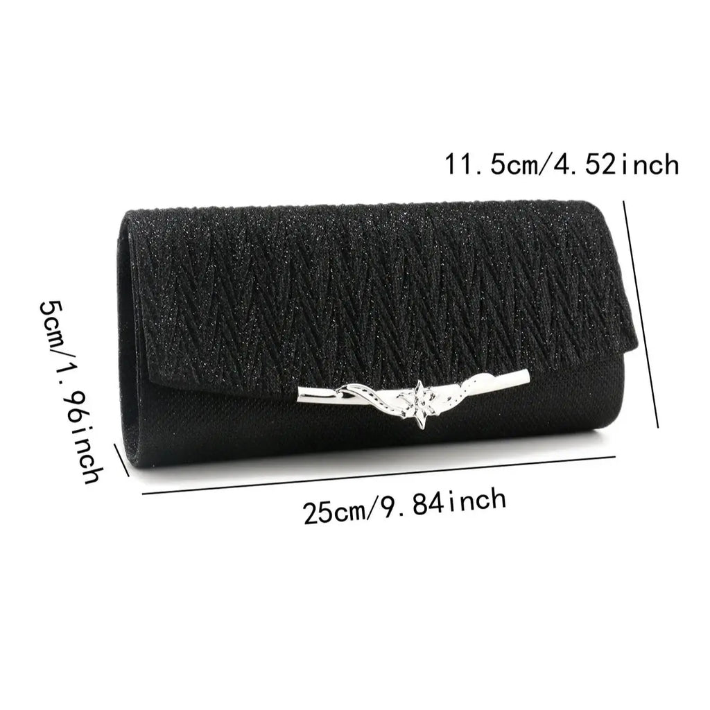 Golden Metal Shoulder Envelope Design Women Evening Bags Ruched Fashion Glitter Clutch Handbags