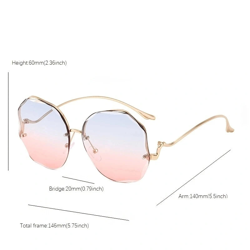 Rimless Sunglasses Polygon Fashion Popular Women Men Shades Big Frame Round Sun Glasses for Female Glasses Gradient Sunglasses